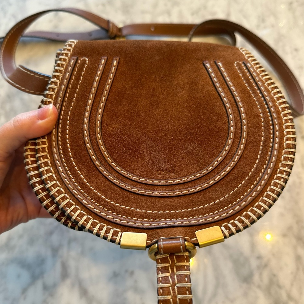 Chloé Marcie Small Crossbody Bag - Tan Suede Calfskin, FLAWLESS
